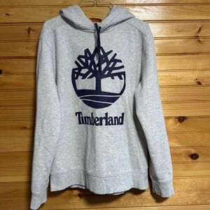 Timberland Gray Hoodie with Navy Logo Medium